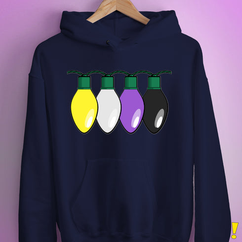 Nonbinary Pride Christmas Lights Hoodie - Navy